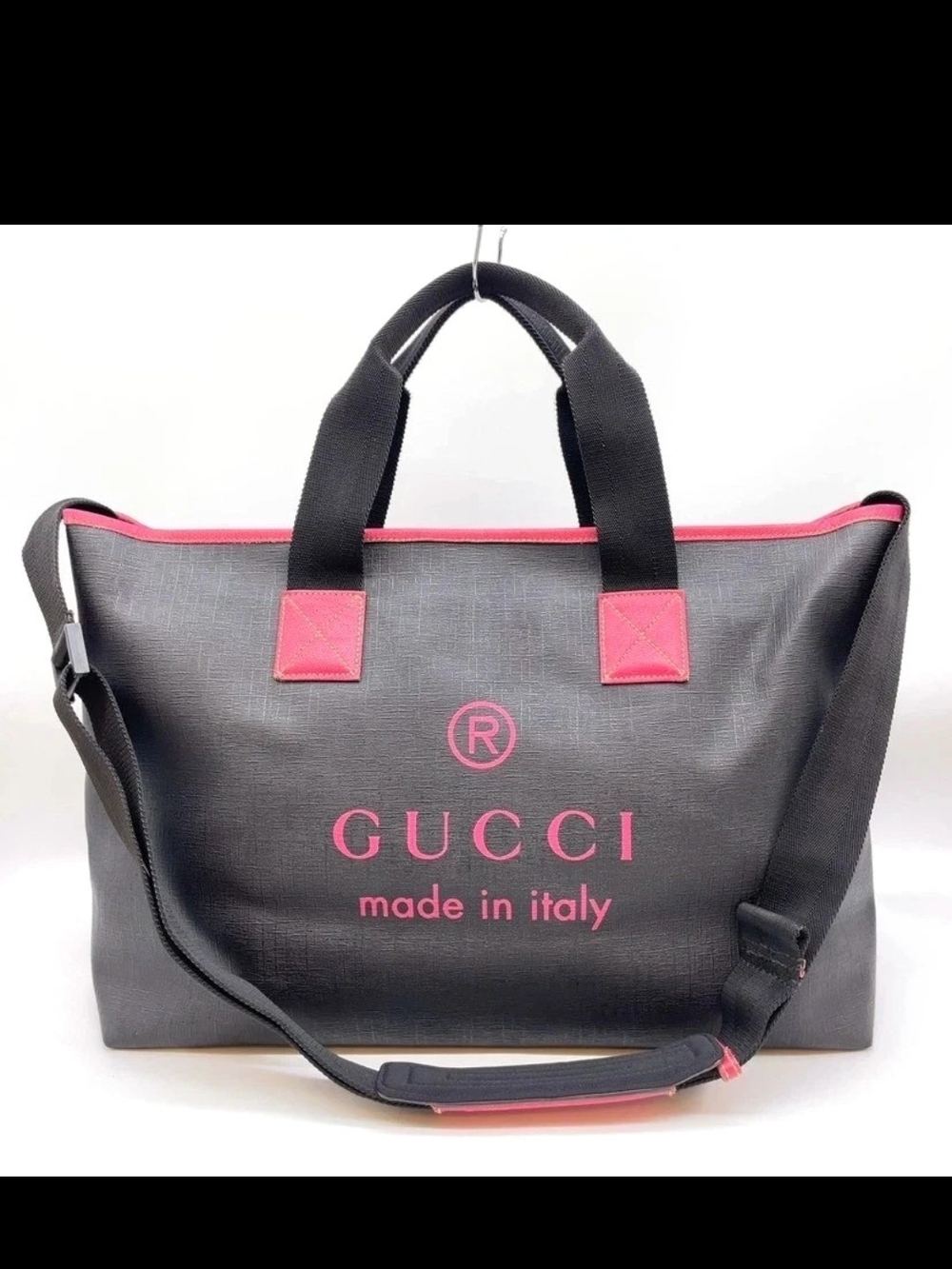 Authentic Gucci Logo PVC Leather Black And Pink 2way Tote Bag NS080217 - Picture 1 of 15